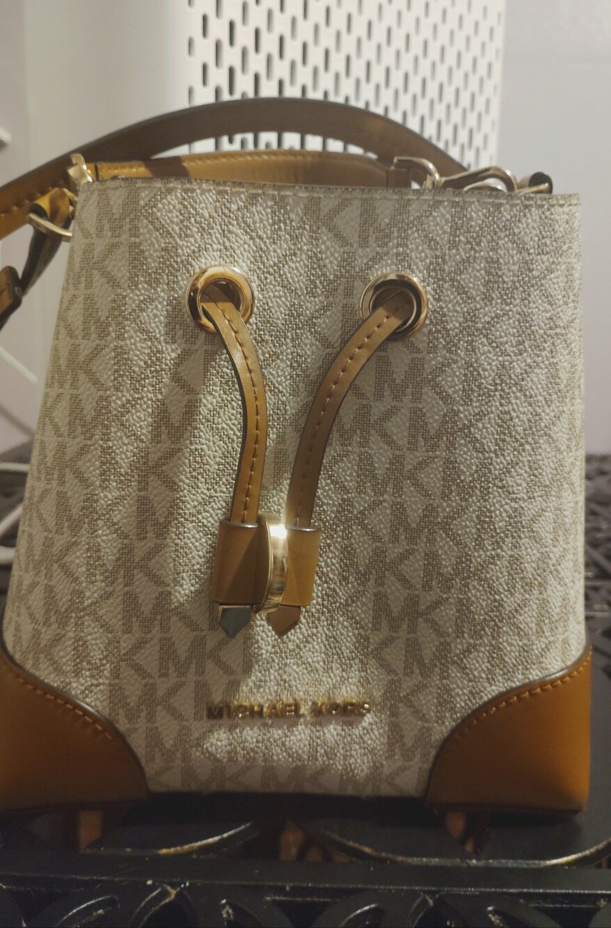 Michael Kors Beige & Tan Signature Drawstring Bucket Bag - Picture 3 of 5